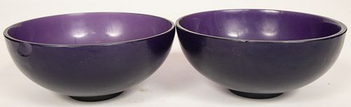 CHINESE AUBERGINE GLASS BOWLS QING DYNASTY, 19TH CENTURY PAIR H 2.5" DIA 5.5" 