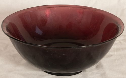 CHINESE GLASS AMETHYST FOOTED BOWL H 3.5" DIA 9" 