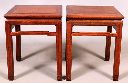 CHINESE HUANGHUALI STOOLS, EARLY QING DYNASTY, TWO H 19.75", W 15.75", L 15.75" 