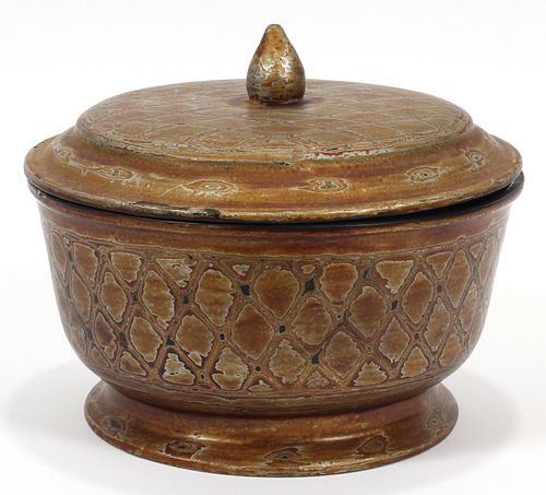 CHINESE, LACQUER COVERED BOWL WITH LID, C1900, H 8", DIA 9" 