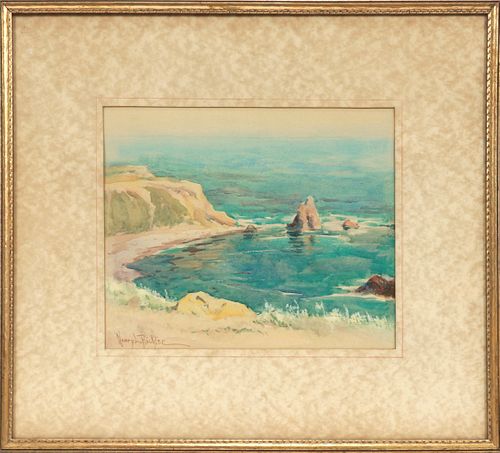 HENRY L. RICHTER, AMER. 1870 - 60, WATERCOLOR H 9" W 11" "SEAL ROCK, CARMEL, CA." 