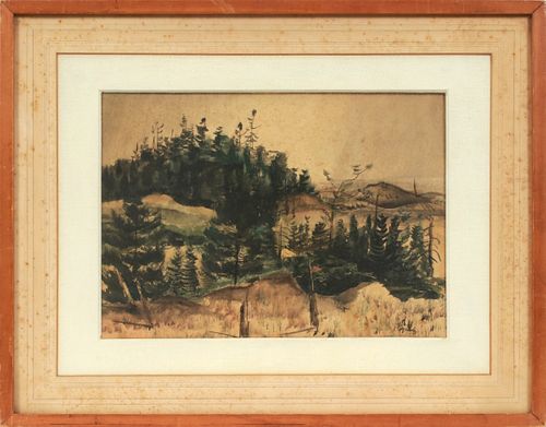 ZOLTAN SEPESHY (HUNGARY/AMER, 1898-74), WATERCOLOR ON PAPER, H 14", W 19", "PINE AND SAND" 