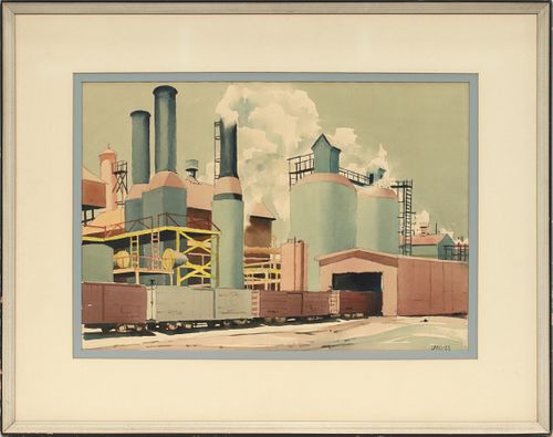 LANG, WATERCOLOR ON PAPER, 1955, H 15", W 22", INDUSTRY 