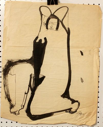 MAITLAND, MODERN INK DRAWING ON PAPER, 1955, H 23", W 18" 