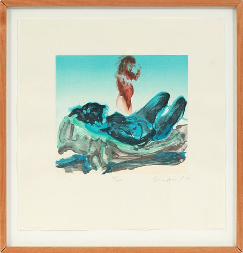 ERIN TOILE, RELIEF PRINT ON PAPER, 1988, H 9", W 10", ABSTRACT NUDE 