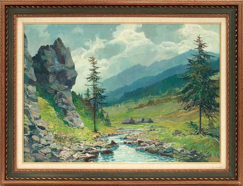 OIL ON CANVAS, H 17", L 23", MOUNTAIN CREEK 