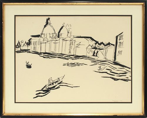 J. GLOWACKI, INK ON PAPER, 1948, H 18", L 24", "VENEZIA" 
