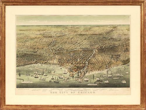 CURRIER & IVES, COLOR LITHOGRAPH ON PAPER, C. 1892, H 23", W 32", "THE CITY OF CHICAGO" 