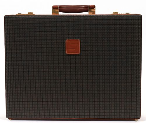 EMBOSSED LEATHER BRIEFCASE, H 15", W 17", D 3.5"