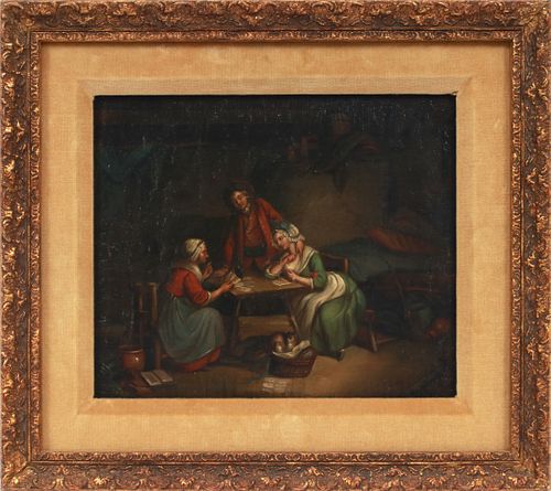 FLEMISH/DUTCH OIL ON CANVAS ON BOARD, 18TH C H 8 1/2" W 10", THE FORTUNE TELLER 