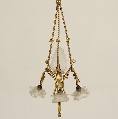 FRENCH  BRONZE AND GILT METAL 4 LIGHT CHANDELIER