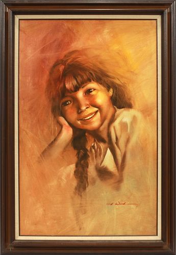 E. WARD, OIL ON CANVAS, H 36" W 24" PORTRAIT OF YOUNG GIRL 