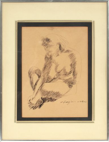 PERICLE FAZZINI (ITALY, 1913-87), INK ON PAPER, H 11", W 8", FEMALE NUDE STUDY 