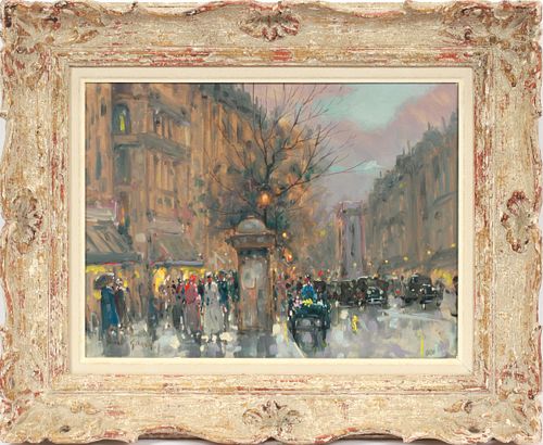ANDRE GISSON (FRENCH, 1921-03), OIL ON CANVAS, H 12", L 16", PARISIAN STREET 