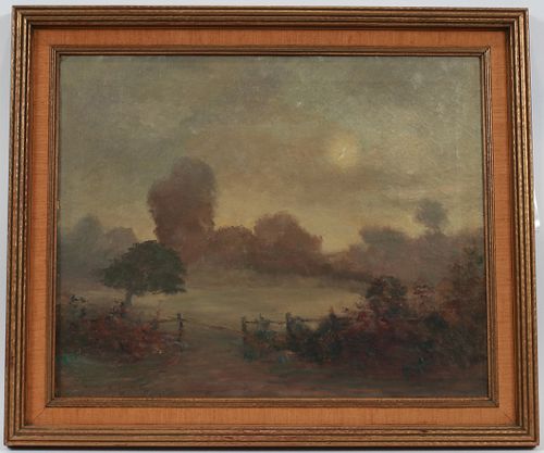 WILLIAM POSEY SILVA (AMER, 1859-48), OIL ON CANVAS, H 22", W 27", "MOONLIGHT MEADOW" 