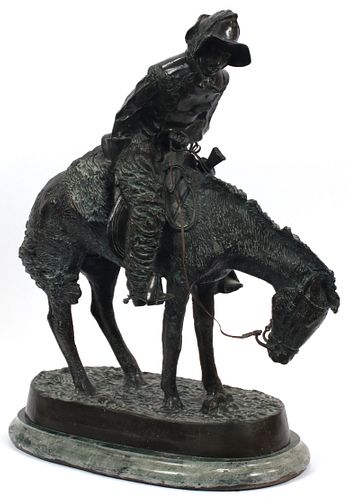 AFTER FREDERIC REMINGTON (AMER, 1861-09), BRONZE SCULPTURE, H 18", W 23", "THE NORTHER" 
