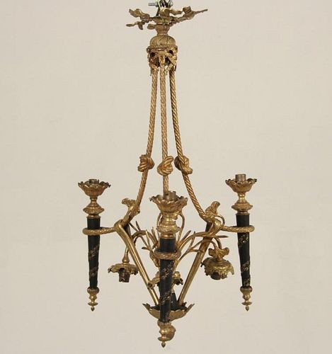 FRENCH GILT BRONZE AND POLYCHROME CHANDELIER