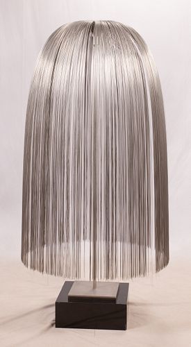 HARRY BERTOIA, (AMERICAN, 1915–1978) STAINLESS STEEL WIRE ON STEEL BASE "WILLOW" SCULPTURE, CIRCA 1968 H 64", DIA 34"