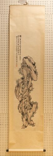 CHINESE INK ON PAPER,  HANGING SCROLL H 57" W 15" 