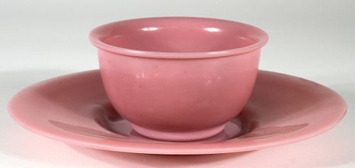 CHINESE PINK GLASS BOWL AND TRAY, 19TH CENTURY H 2.75" DIA 8.25" (OVERALL) 