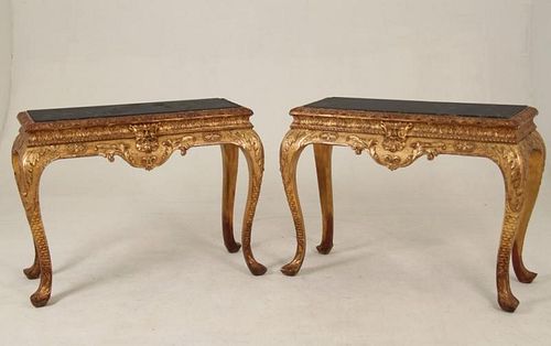 PAIR OF ENGLISH MARBLE TOP CONSOLE TABLES