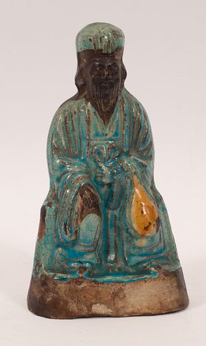 CHINESE GLAZED POTTERY DIGNITARY, MING DYNASTY, H 8", W 4.5" 