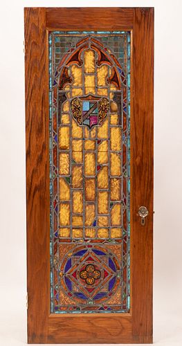LEADED STAINED GLASS WITH HAND PAINTING DOOR H 79" W 30" D 1.75" 