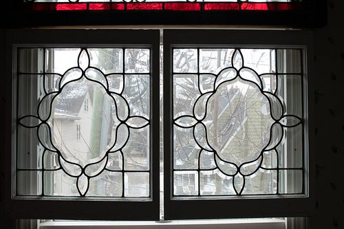BEVELED LEADED CLEAR GLASS WINDOW PANES PAIR H 24.5" W 20" 