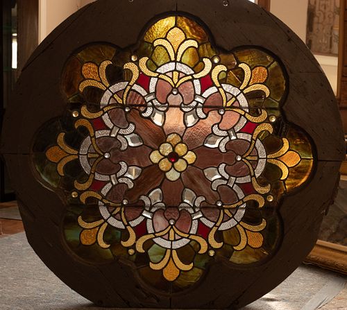 LEADED STAINED GLASS CIRCULAR CEILING/WINDOW PANE D 4" DIA 46" 