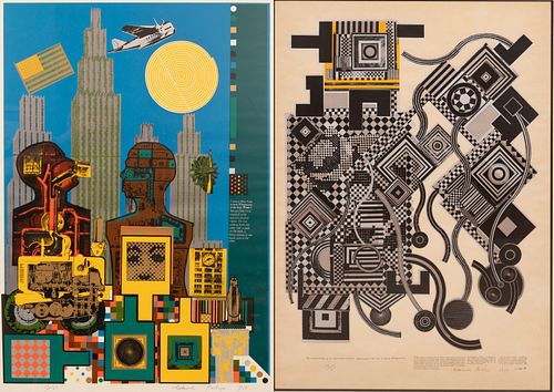 EDWARDO PAOLOZZI (SCOT., 1924-2005] SERIGRAPH ON PAPER AND A LITHOGRAPH IN COLORS ON PAPER, 1965 TWO PRINTS, H 30-31" W 21-23" THE TORTURED LIFE OF AN