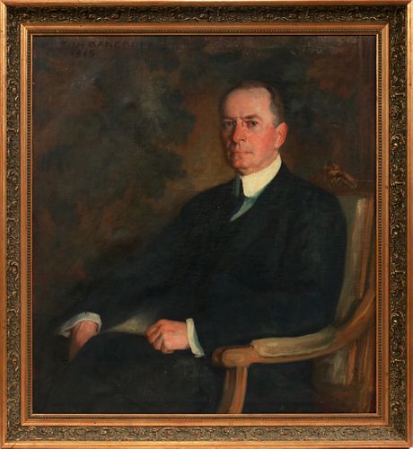 MILTON H. BANCROFT (AMER, 1867-47), OIL ON CANVAS, 1915, H 40", W 35", PORTRAIT OF MAN 