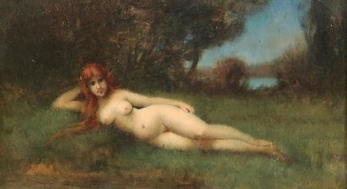 JEAN JACQUES HENNER, FRENCH 19TH C. O/C NUDE SCENE PAINTING