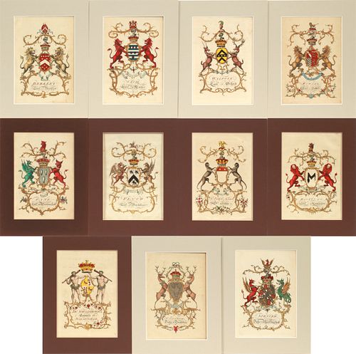 ENGLISH COATS OF ARMS, ENGRAVINGS FROM BOOK OF HERALDRY, ELEVEN, H 10" W 6.8" 
