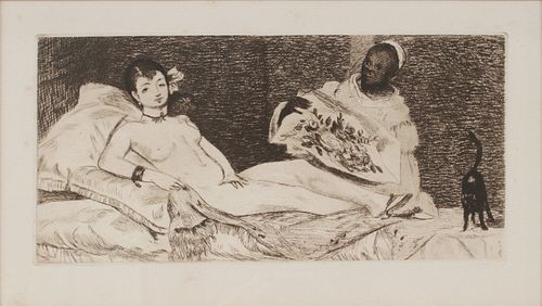 AFTER EDOUARD MANET (FRENCH, 1832-83), HELIOGRAVURE ON PAPER, H 3.5", W 7", "OLYMPIA" 