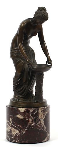 NEOCLASSICAL STYLE BRONZE SCULPTURE, H 10", DIA 4", ALLEGORICAL WOMAN 