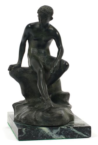 CLASSICAL STYLE BRONZE SCULPTURE, H 8", W 6.5", HERMES 