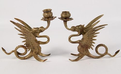 PAIR OF SIGNED TIFFANY BRONZE CANDLESTICKS