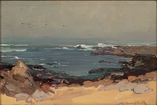 FRANZ ARTHUR  BISCHOFF  (AMERICAN, 1864–1929) OIL ON CANVAS BOARD H 13" W 19" CALIFORNIA SEA SCAPE 