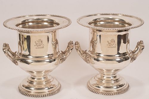 ENGLISH SHEFFIELD SILVER PLATE CHAMPAGNE COOLERS, PAIR H 10" 