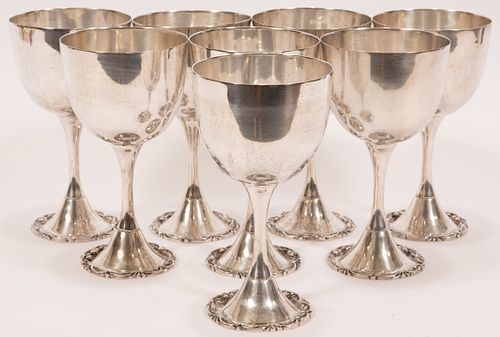 MEXICAN STERLING SILVER GOBLETS, 8 PCS, H 6.75", T.W. 73.76 TOZ 