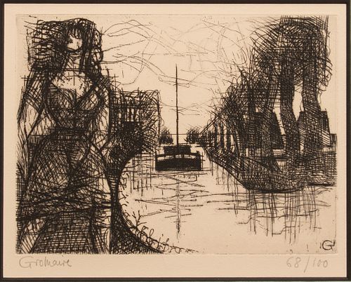 MARCEL GROMAIRE (FRENCH, 1892–71), ETCHING AND DRYPOINT ON WOVE PAPER, H 7", W 9.375", UNTITLED 