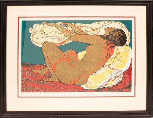 SALVATORE FIUME (ITALIAN, 1915–1997), SERIGRAPHS IN COLORS, ON WOVE PAPER, 3, H 9.5-25.5" W 13-22" RECLINING NUDE; UNTITLED ABSTRACT; THREE NUDES 