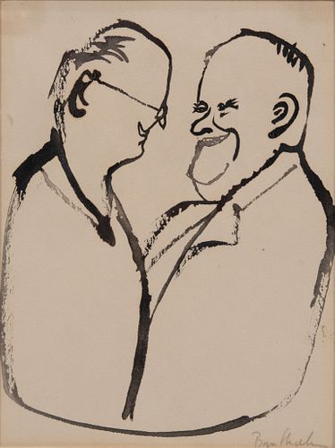 BEN SHAHN (AMERICAN, 1898-1969) INK ON PAPER, H 7" W 5.5" TWO POLITICIANS 