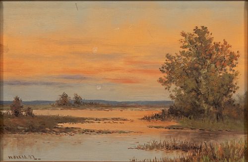 W. ELLIS, OIL ON CANVAS,  1897, H 8" W 12" LANDSCAPE 