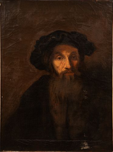 MANNER OF REMBRANDT VAN RIJN, OIL ON CANVAS, H 30", W 26", PORTRAIT OF MAN 