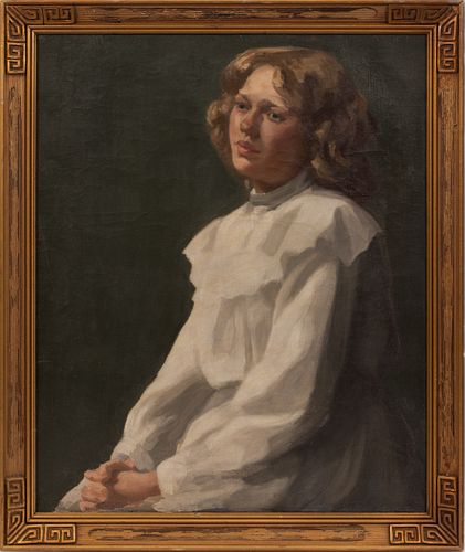 ANNA MARY NEWMAN (AMER, 1866-30), OIL ON CANVAS, C. 1900, H 30", W 24", PORTRAIT OF YOUNG LADY 