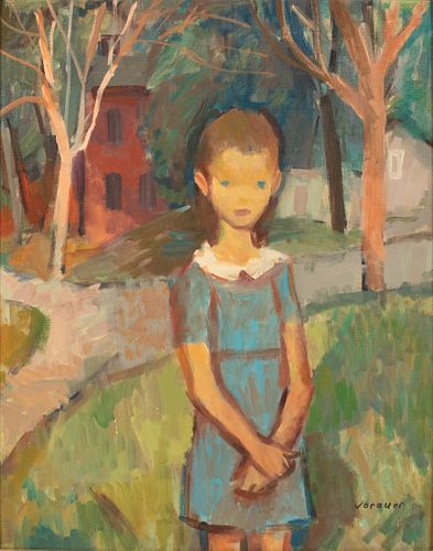 ANTON VORAUER   (AUSTRA, 1905-85) OIL ON BOARD H 21" W 17" YOUNG GIRL IN THE PARK 