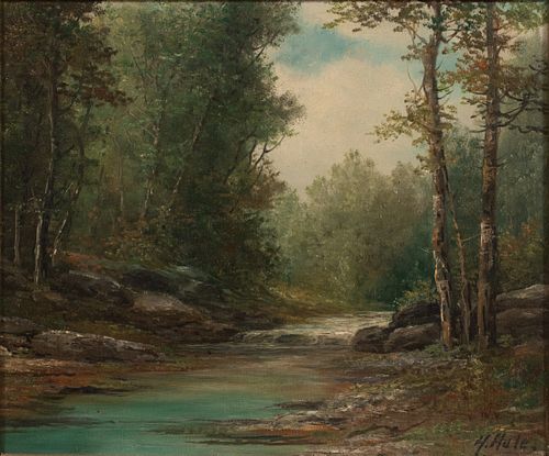 H. HULE, OIL ON CANVAS, H 16", W 18", FOREST BROOK 