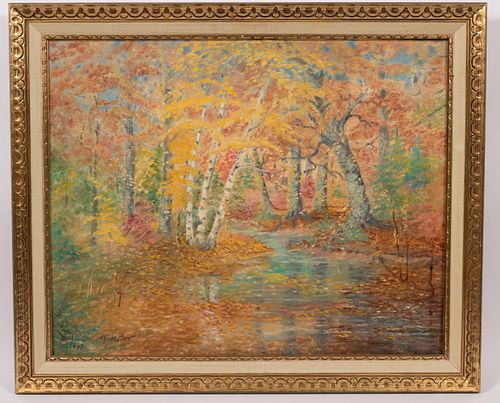 MAUD MILLER HOFFMASTER, OIL ON CANVAS, 1961, H 24", W 30", "AUTUMN LEAVES" 