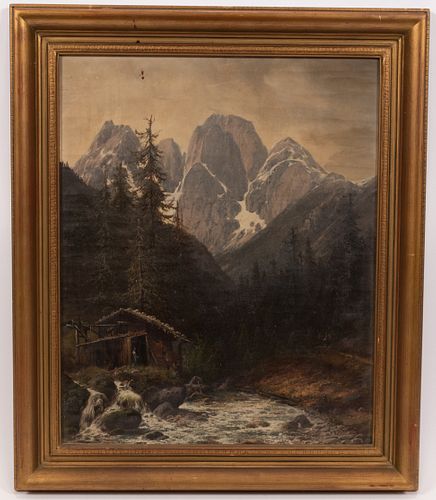 SIGNED WILB. W. OIL ON CANVAS ON BOARD, H 20", W 17", MOUNTAINSCAPE 